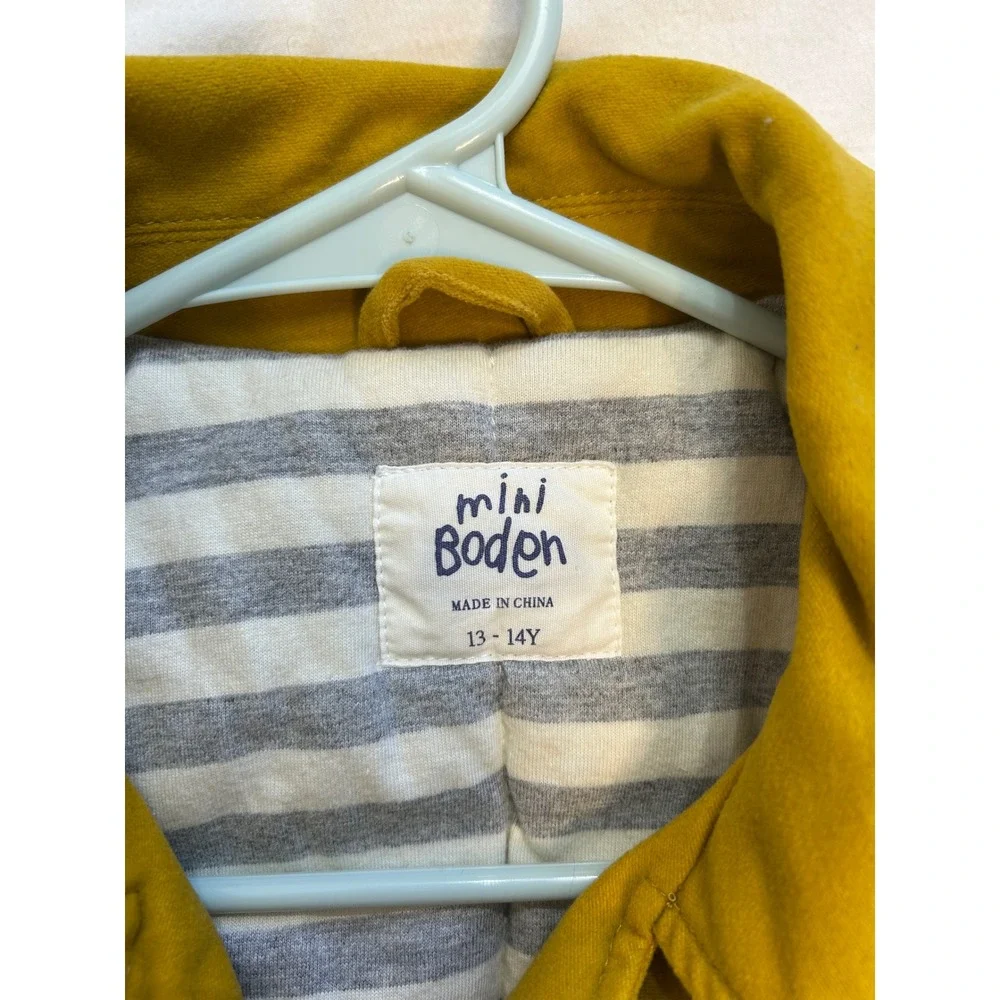 Mini Boden Yellow Pea‎ Coat preppycore Kids Size 13-14Y Cotton Striped Lining